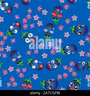 Cute seamless pattern with cartoon emoji vegetables Stock Vector