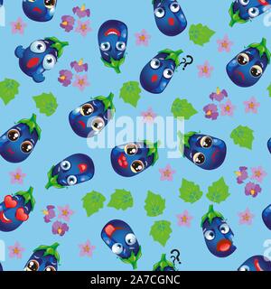 Cute seamless pattern with cartoon emoji vegetables Stock Vector