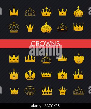 Crowns collection - set of colorful vector icons Stock Vector