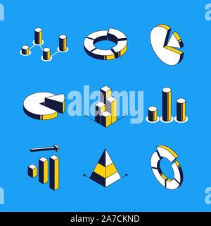 Charts and diagrams - vector isometric icons set Stock Vector