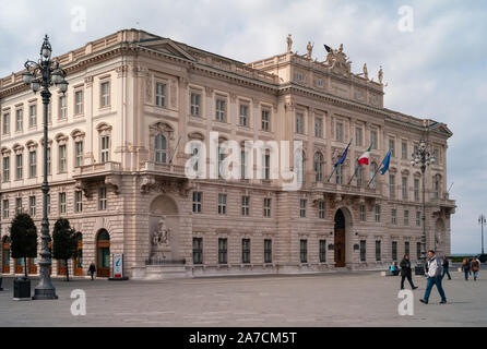 Trieste, Italy - January 14 2015: Palazzo del Lloyd Triestino, the seat of the autonomous region Friuli Venezia Giulia on the Piazza dell Unita d Ital Stock Photo