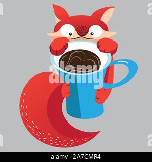 Little Fox's morning coffee. Good morning Stock Vector