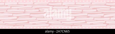 Hand drawn pastel pink and white wicker weave border design with polka dot edging Seamless vector pattern on teal. Great for ribbon, washi tape, trim Stock Vector