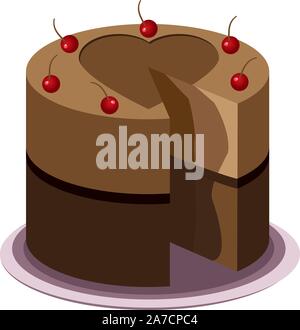 A piece of cake, triangle slice with chocolate cream on plate isolated ...