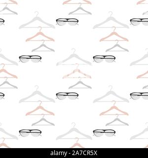 Vector seamless pattern with clothes hangers. Dry cleaning and laundry service. Black friday, big sale, discount. Organization of storage in a wardrob Stock Vector