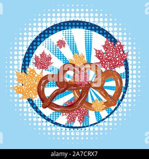 Delicious pretzel with topping cartoon food design. Stock Vector