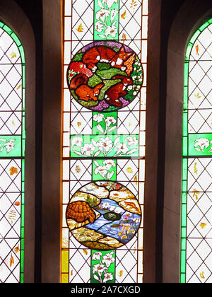 Detail of the Gilbert White memorial window, in the south aisle of St. Mary's Church, Selborne, Hampshire Stock Photo