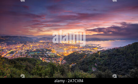 La Spezia, Italy. Cityscape image of La Spezia, Cinque Terre, Italy, during dramatic sunrise. Stock Photo