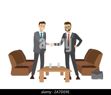 Two businessmen shake hands,isolated on white background,cartoon vector illustration Stock Vector