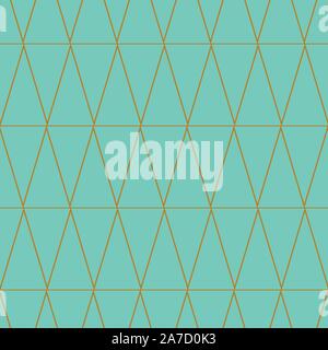 seamless vector pattern with golden linear triangular pattern on an aqua blue background Stock Vector