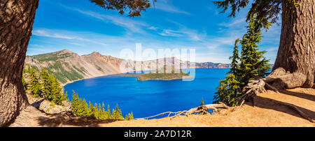 Panoramic view on Crater Lake Oregon USA Stock Photo