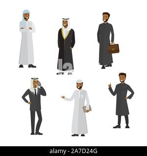 Arab Man Set Office Worker Vector. Set. Arabic, Muslim. Old. Emirates ...