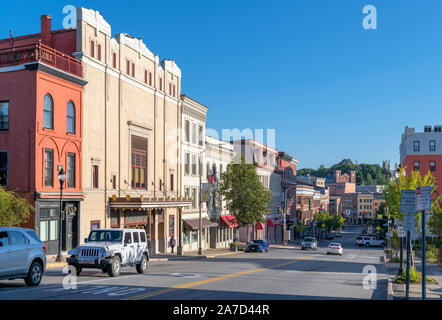 Main Street in downtown Bangor, Maine, USA. The Bangor Opera House is on the left. Stock Photo