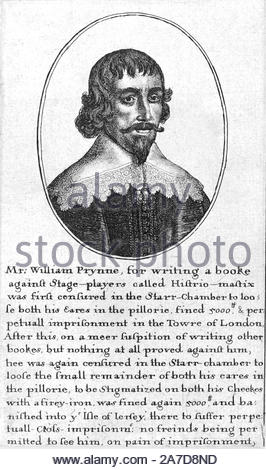 William Prynne portrait, 1600 – 1669, was an English lawyer, author, polemicist, and political figure, etching by Bohemian etcher Wenceslaus Hollar from 1600s Stock Photo