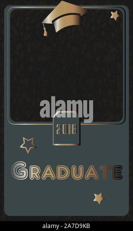 2018 Graduate Photo frame. Rich Golden style on Dark Background. Flat Design. Vector Illustration. Stock Vector