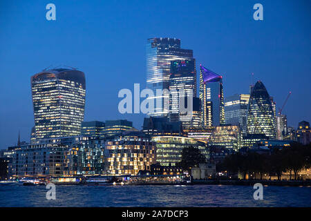 Night time view of London acroos the Thames river looking north Stock Photo
