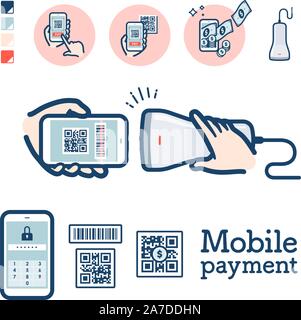Illustration of QR code payment by smartphone. It's vector art so it's easy to edit. Stock Vector