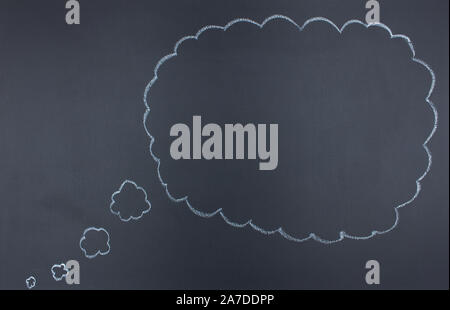 Black Chalk Board with White Chalk Thought Bubble Stock Photo