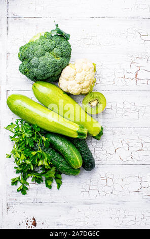 Set of green vegetables and fruit Stock Photo