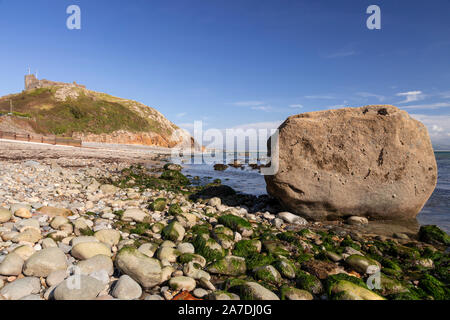 Criccieth castle and beach on the North Wales coast Stock Photo