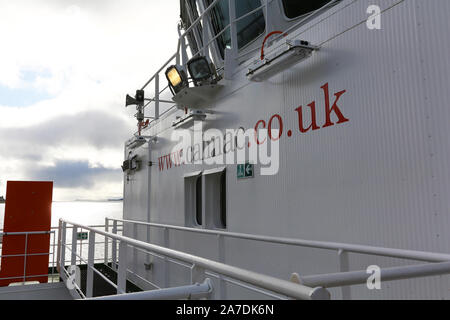 The MV Loch Fyne vehicle ferry at Lochaline which runs to Fishnish on the island of Mull, Scottish Highlands, Scotland, UK Stock Photo