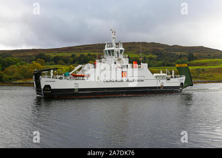 The MV Loch Fyne vehicle ferry at Lochaline which runs to Fishnish on the island of Mull, Scottish Highlands, Scotland, UK Stock Photo