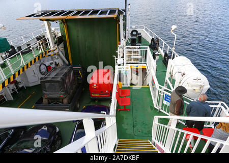 The MV Loch Fyne vehicle ferry at Lochaline which runs to Fishnish on the island of Mull, Scottish Highlands, Scotland, UK Stock Photo