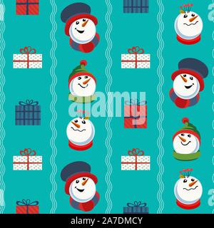 Cute snowman hand drawn vector seamless pattern Stock Vector