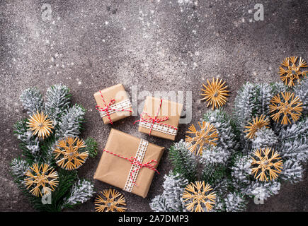Christmas gift boxes in craft paper Stock Photo