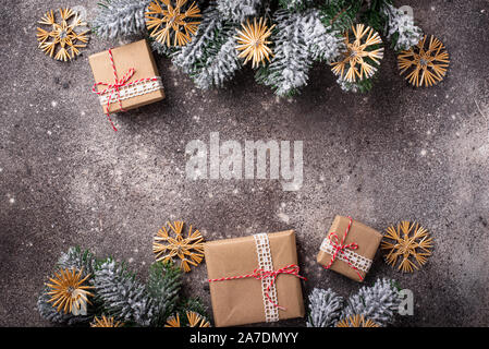 Christmas gift boxes in craft paper Stock Photo