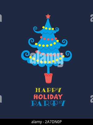 Quirky Christmas tree flat color hand drawn vector invitation template Stock Vector