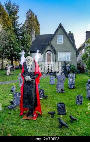 Front yard, Halloween display, Stock Photo