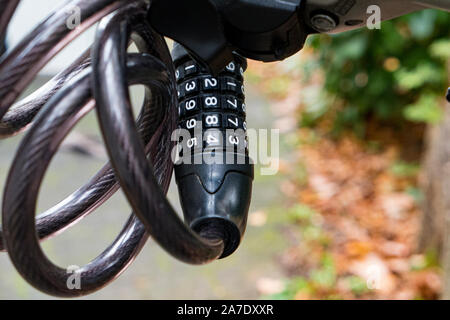 Combination lock on a bicycle for theft protection unsafe Stock Photo