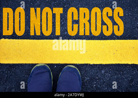 Do not cross with yellow print, 3D rendering Stock Photo