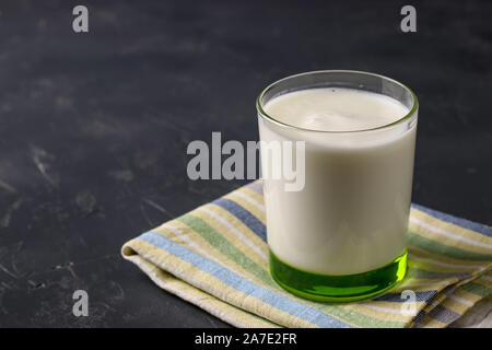 Turkish Drink Ayran or Kefir on dark background, horizontal orientation, Copy space Stock Photo