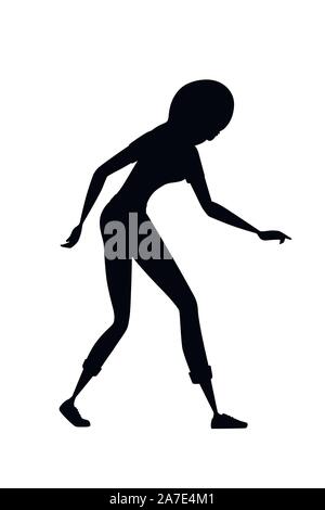 Black silhouette woman wearing casual clothes cartoon character design flat vector illustration isolated on white background. Stock Vector