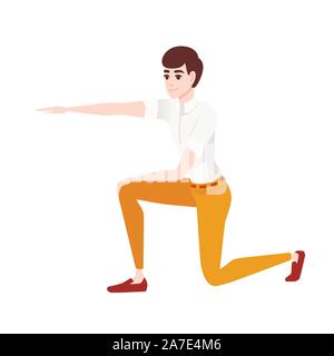 Man show the way with hand casual clothes cartoon character design flat vector illustration isolated on white background. Stock Vector
