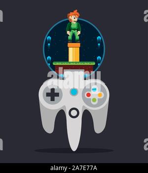 video game pixelated control and warrior Stock Vector