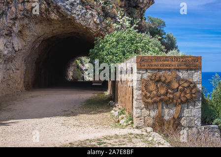 Entrance to Riserva Naturale Orientata dello Zingaro natural park, the first reserve in Sicily, Italy Stock Photo