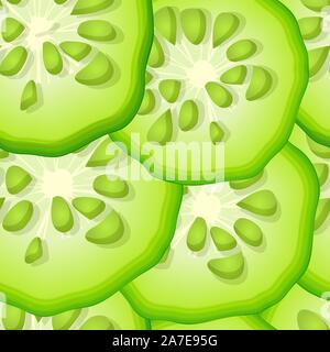 Fresh and juicy cucumbers sclices seamless pattern, vector background Stock Vector