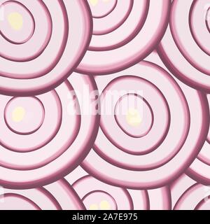 Fresh and juicy red onions sclices seamless pattern, vector background Stock Vector