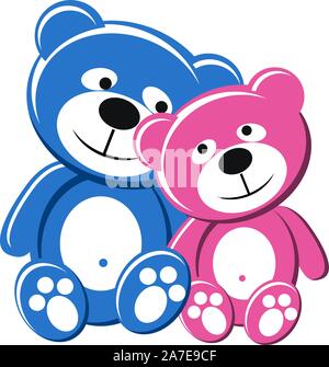 Teddy bear couple, pink and blue, in love Stock Vector