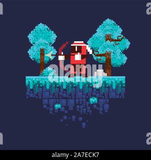 video game archery warrior in pixelated scene Stock Vector