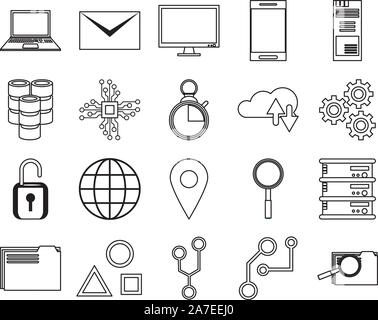 bundle of data center transfer information icons Stock Vector