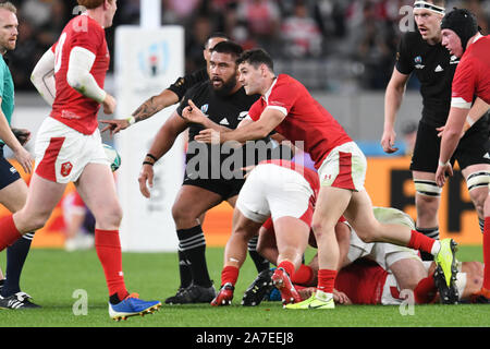 Tomos Williams of Wales during the 2019 Rugby World Cup Bronze Final match between New Zealand and Wales at the Tokyo Stadium in Tokyo, Japan on November 1, 2019. Photo by Tadashi Miyamoto Stock Photo