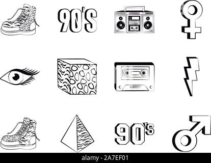 bundle of nineties set icons Stock Vector