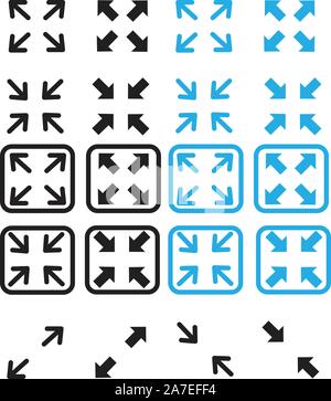 full screen icon on white background. flat style. full screen sign for your web site design, logo, app, UI. Full screen and exit full screen icon set. Stock Vector