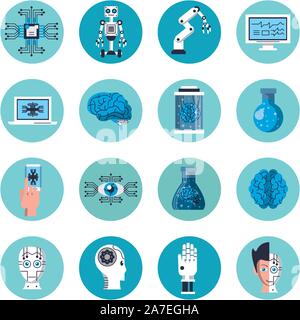 bundle of artificial intelligence icons Stock Vector