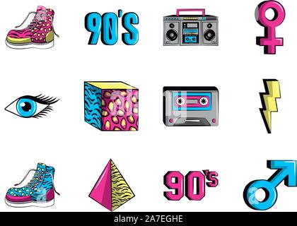 bundle of nineties set icons Stock Vector