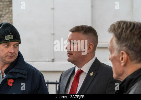 London, UK. 30th Oct, 2019. Paul Golding the leader of Britain First seen outside the House of Parliament. Credit: SOPA Images Limited/Alamy Live News Stock Photo